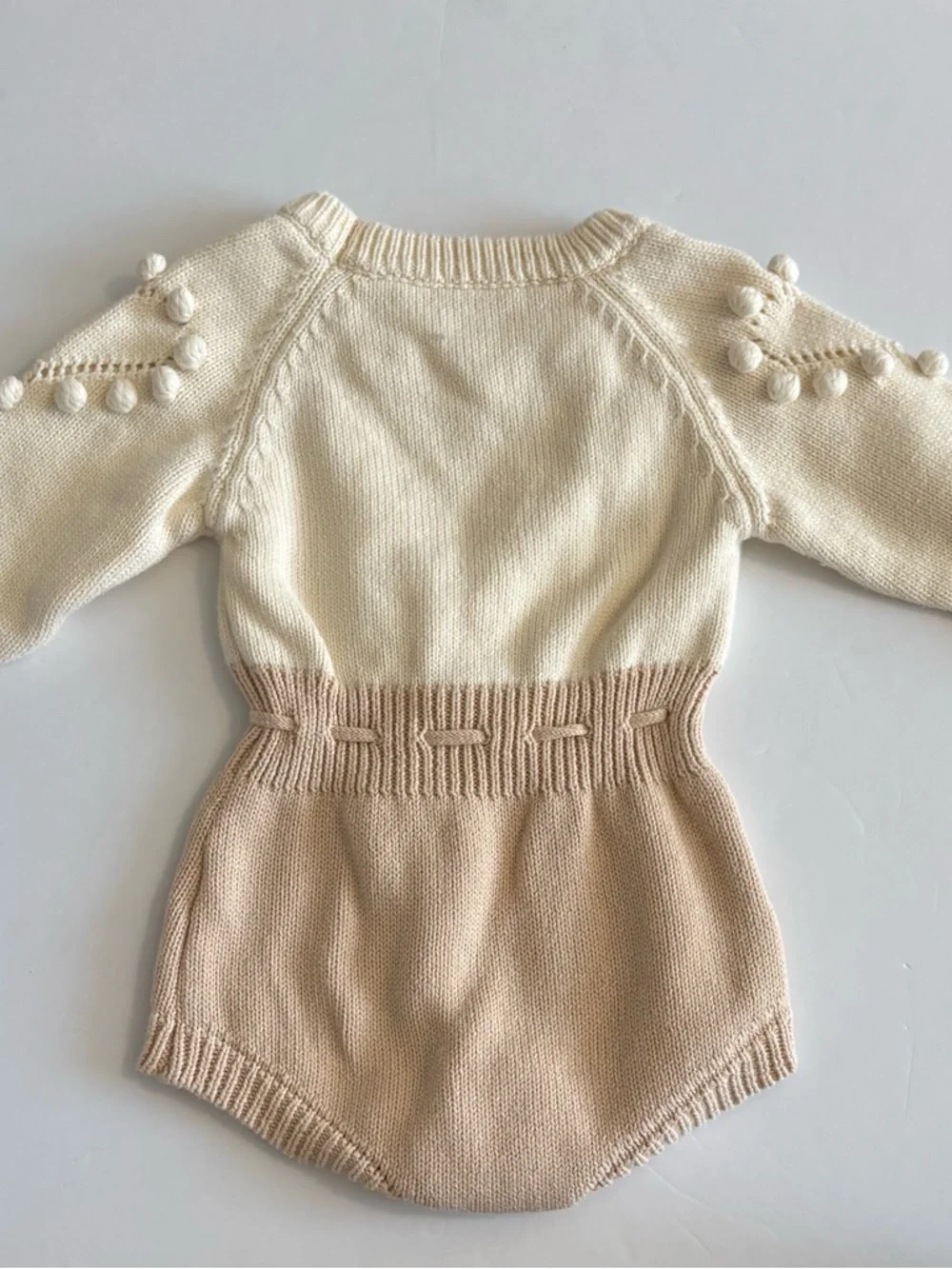 Cream & Beige Pom-Pom Heart Knit Sweater Onesie 12-18months